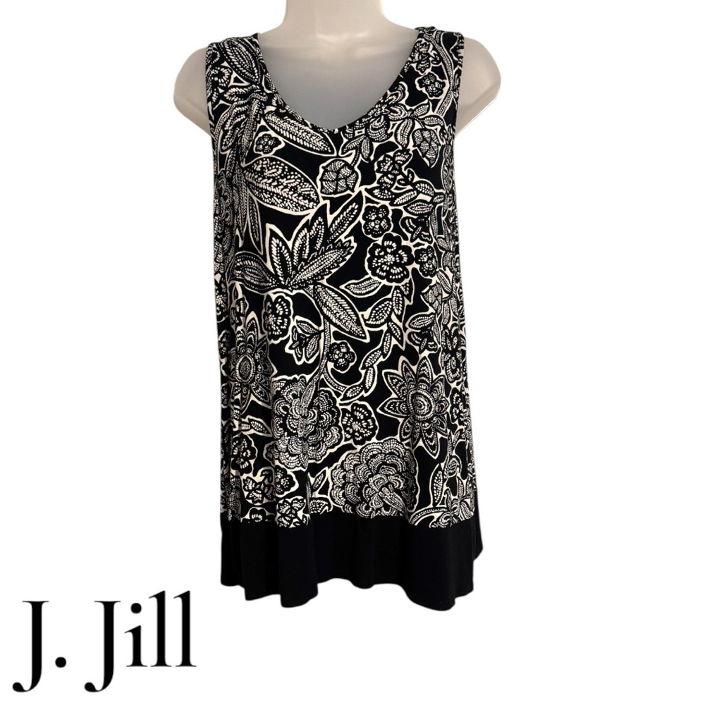 J. Jill Black/White Print Sleeveless Summer Top SMALL #Z